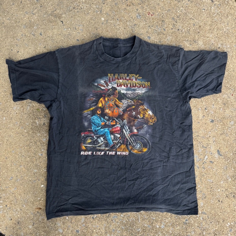 Vintage 80s Harley Davidson Ride Like The Wind Key West Florida Black T-Shirt XL